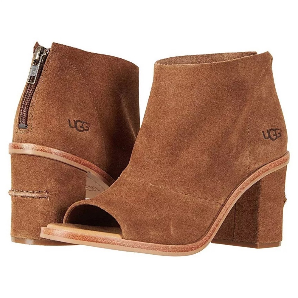 UGG Ginger Peep Toe Zipper Bootie Chestnut Suede 6
